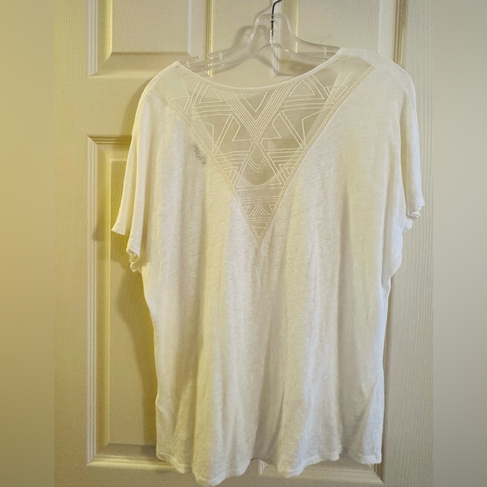 3 Dots Three Dots 100% White Linen Shirt Lacey Back Linen ivory Top T-Shirt sml
